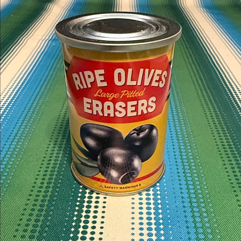 Fred Yellow and Red Ripe Olives Erasers Tin
